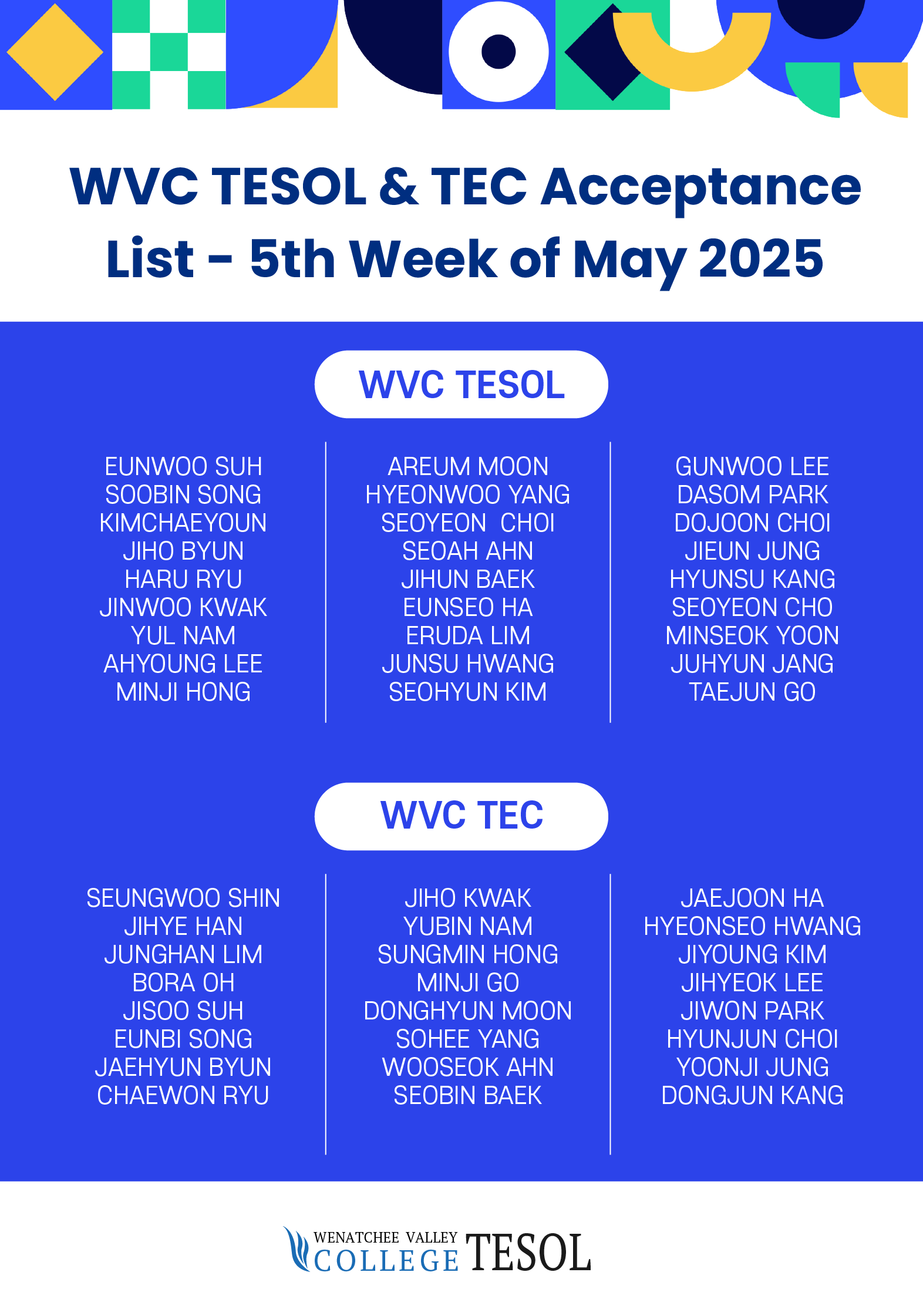 2025년 5월 5주 WVC테솔 합격생