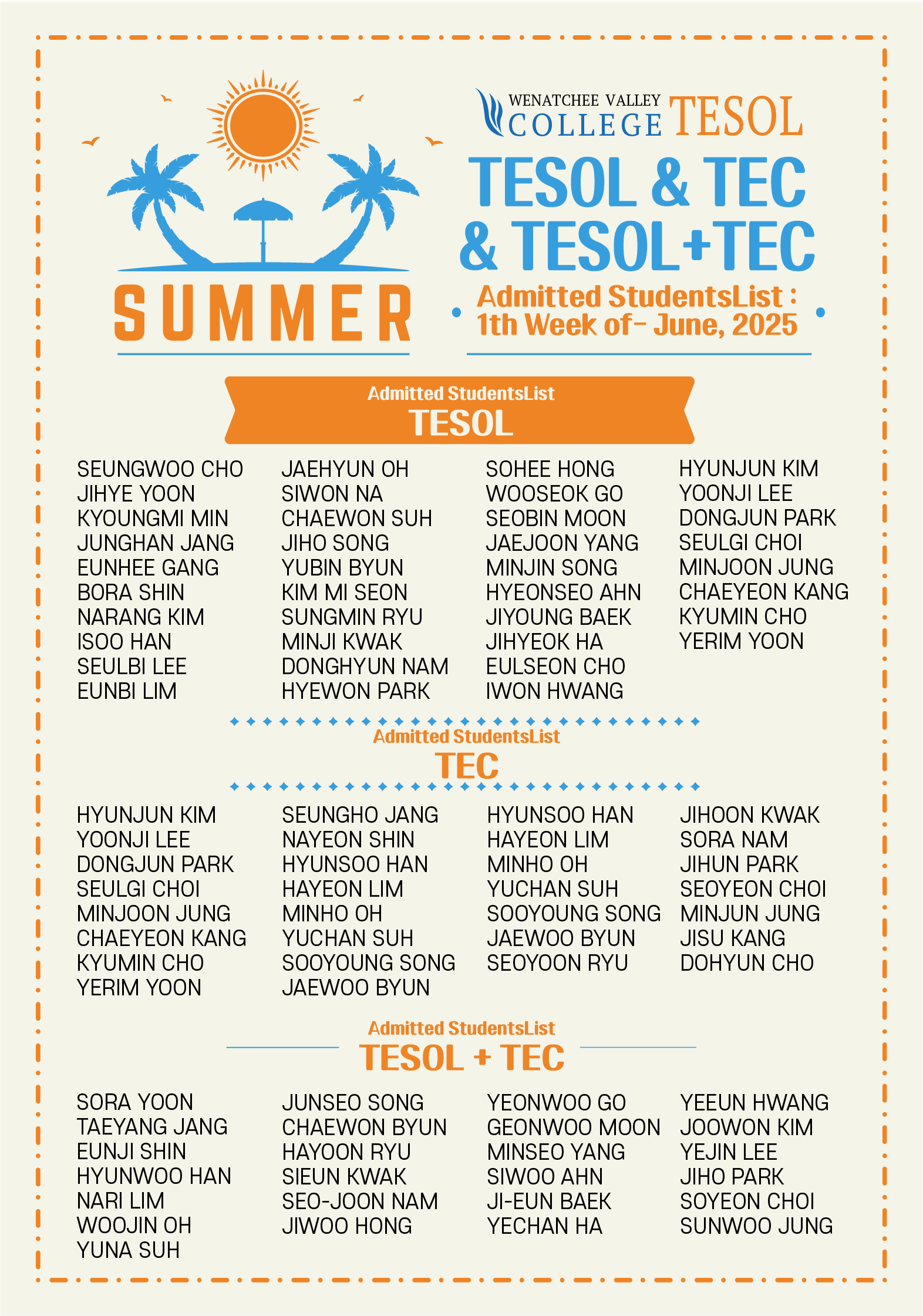 WVC 테솔  6월1주 입학생 리스트