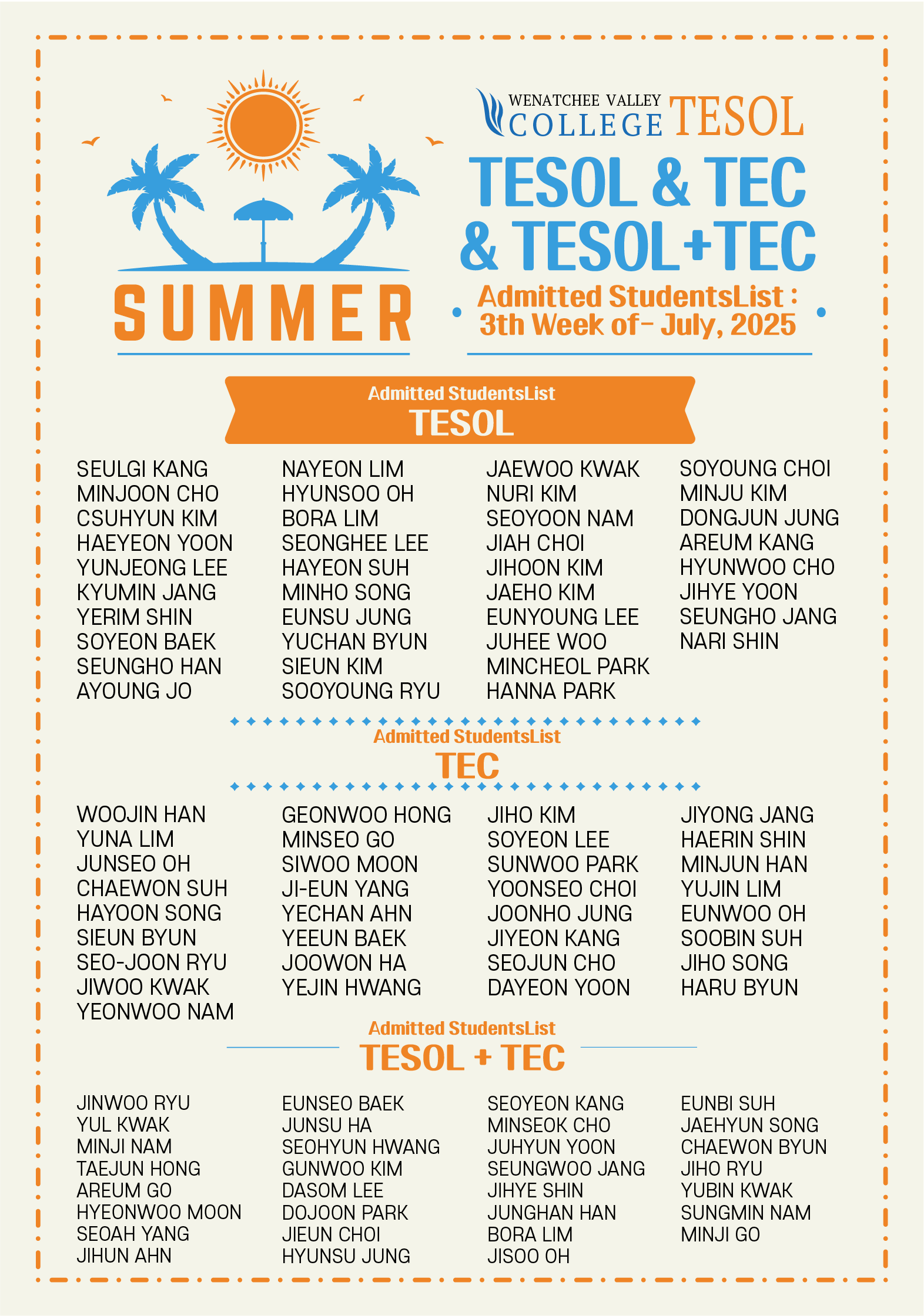 WVC 테솔 & 텍 입학리스트