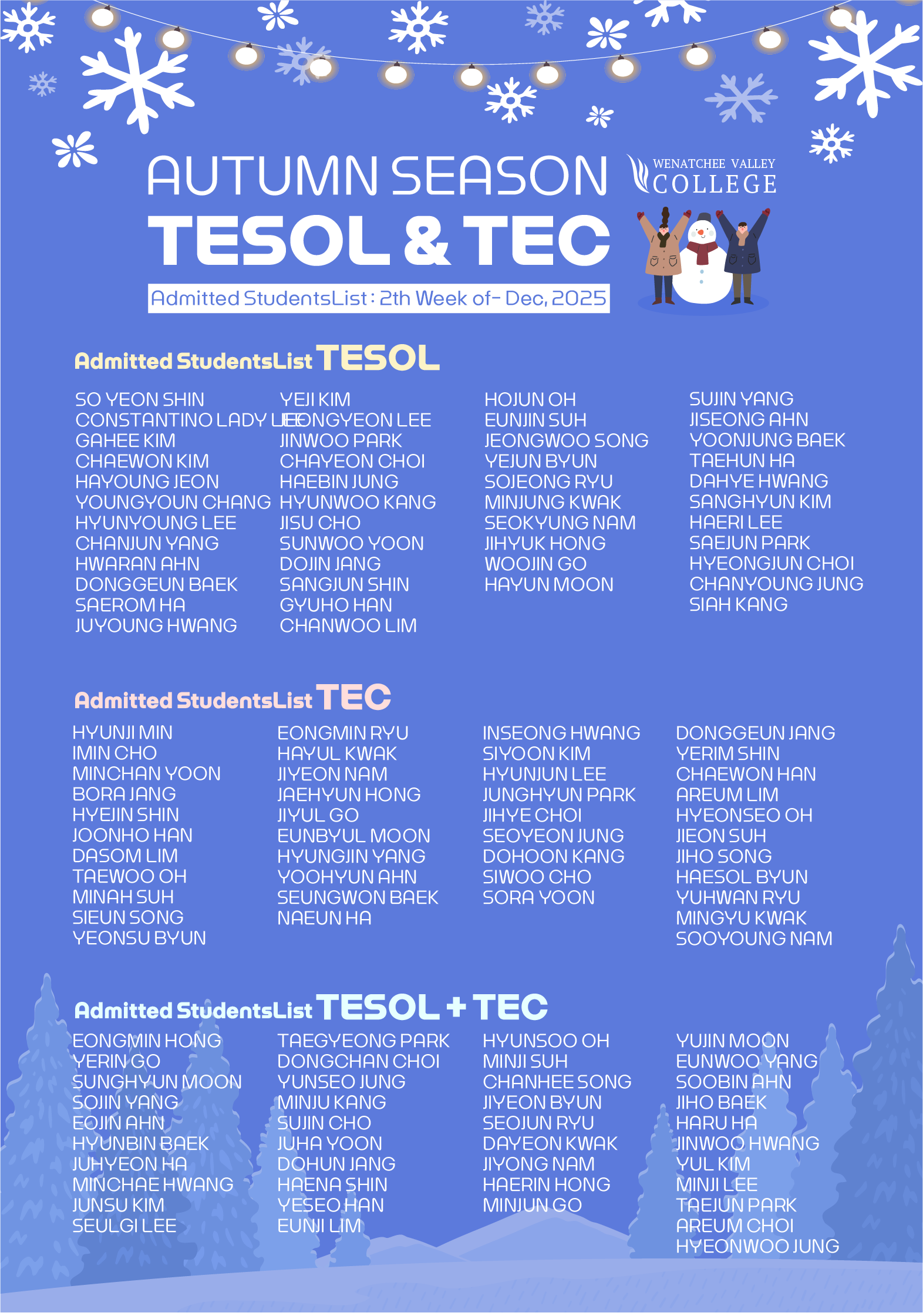 2025년 12월 2주 WVC TESOL&TEC 입학생 리스트