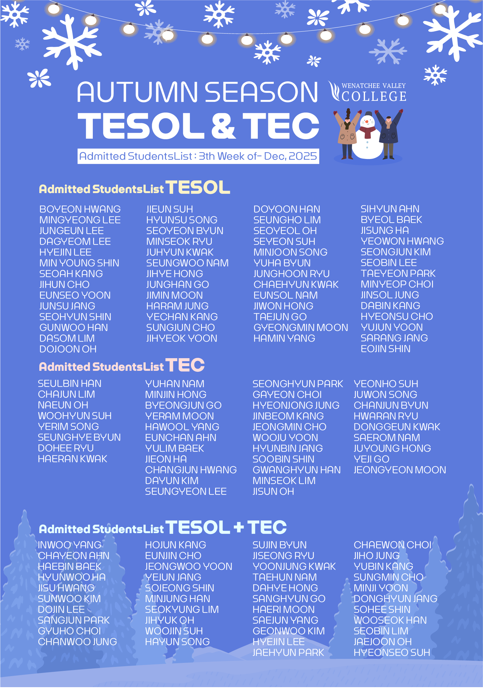 [입학생 리스트] 2025년 12월 3주 WVC TESOL & TEC