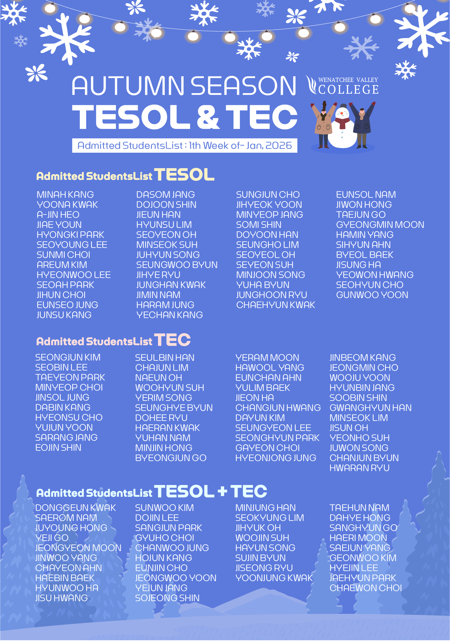 2026년 1월 2주 TESOL&TEC 입학생 리스트