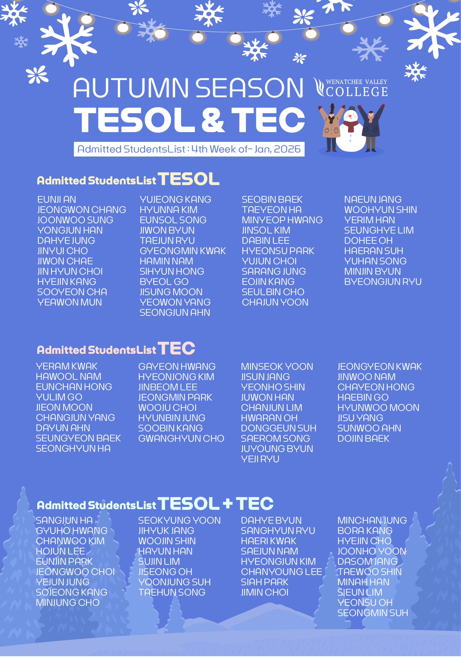 2026년 1월 4주 TESOL&TEC 입학생 리스트