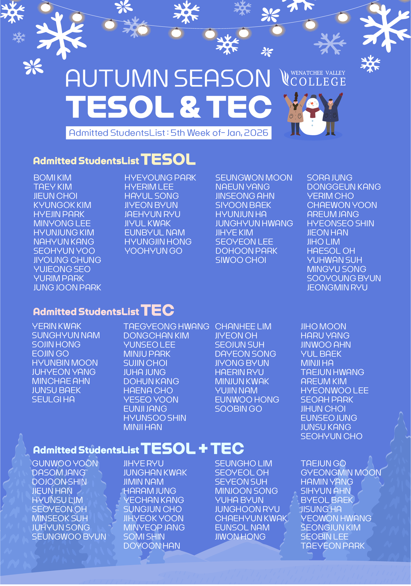 2026년 1월 5주 TESOL&TEC 입학생 리스트